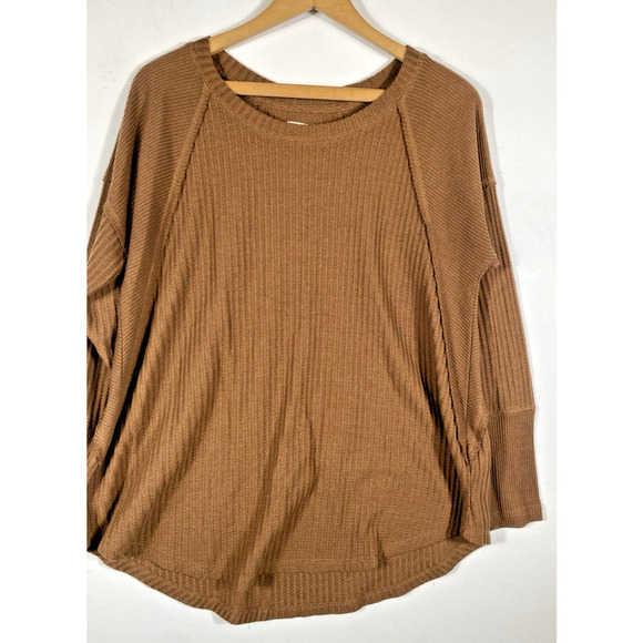 Maurices 24/7 Shirt Top Size Large Womens Thermal Waffle Weave Brown Boho Casual - Picture 4 of 9